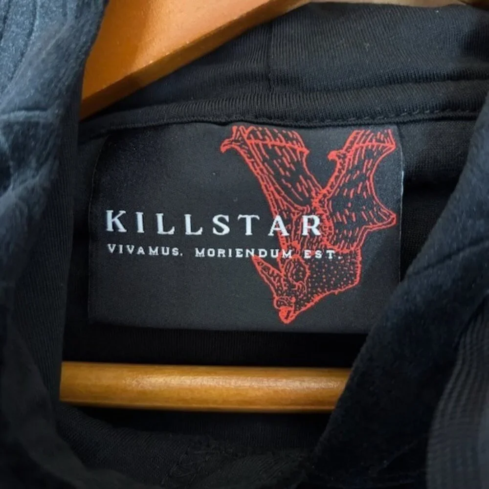 KILLSTAR Womens Black Velvet Velour Spider Web Hoodie Size XS Vamp‎ Goth Grunge